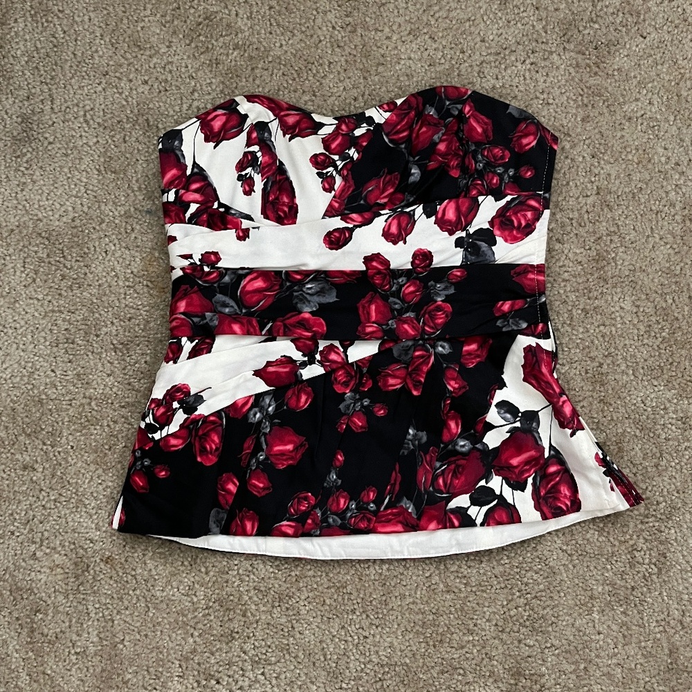 White House Black Market Rose Print Bustier top Size 0